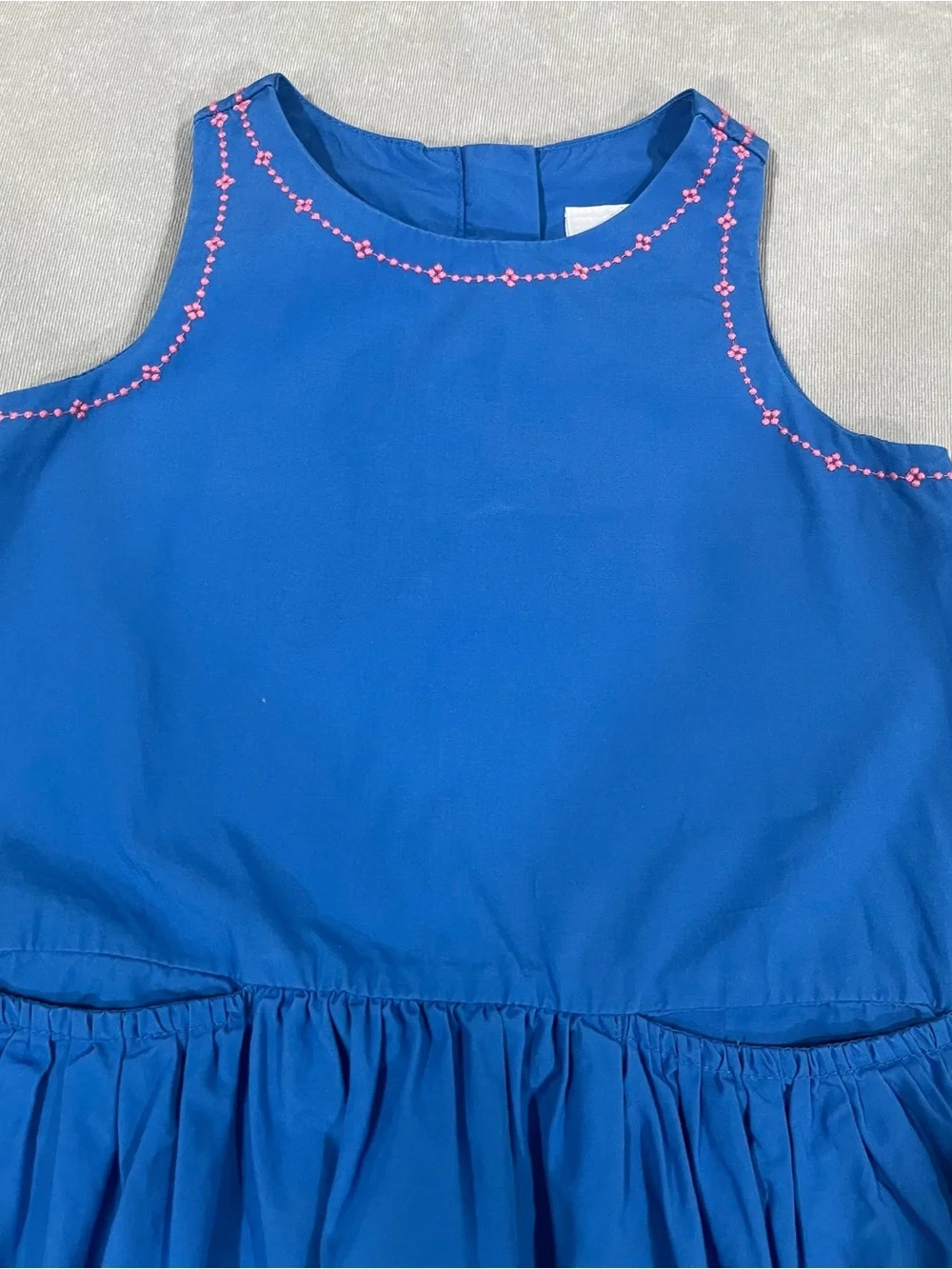Hanna Anderson Play Blue Cotton Dress with Pink Embroidery